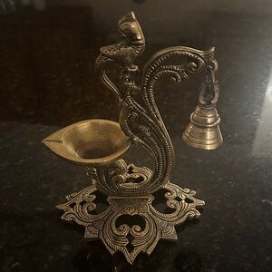 Peacock Diya with Bell, Brass Pooja Lamp, Oil Diya